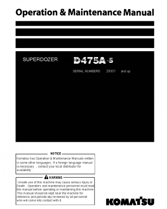 D475A-5(JPN)-SUPER DOZER S/N 20001-UP Operation manual (English)