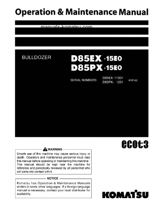 D85PX-15(JPN)-E0 S/N 1201-UP Operation manual (English)