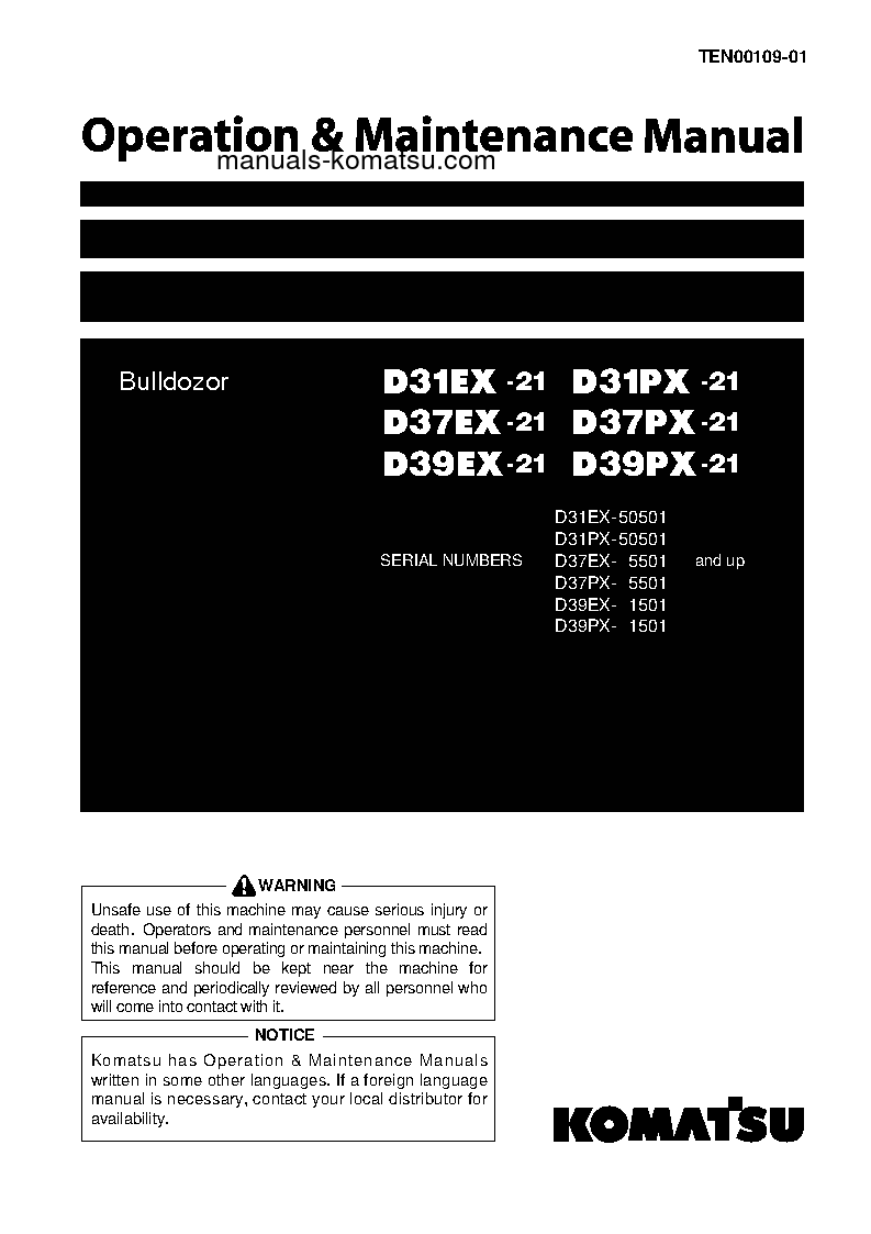 D31PX-21(JPN) S/N 50501-UP Operation manual (English)