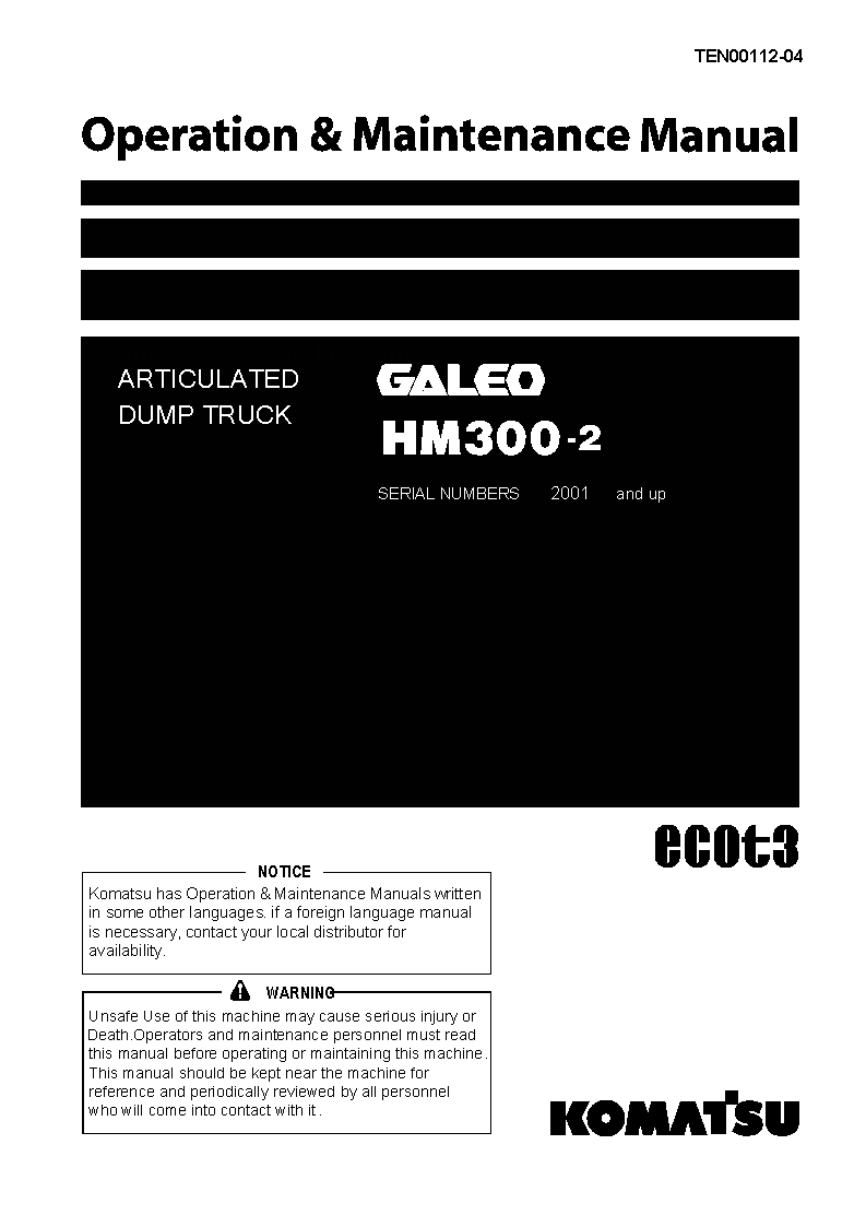 HM300-2(JPN) S/N 2001-2480 Operation manual (English)