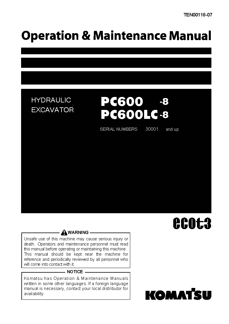 PC600LC-8(JPN) S/N 30001-55244 Operation manual (English)