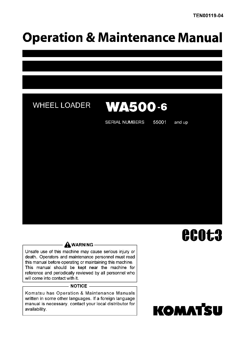 WA500-6(JPN) S/N 55001-UP Operation manual (English)