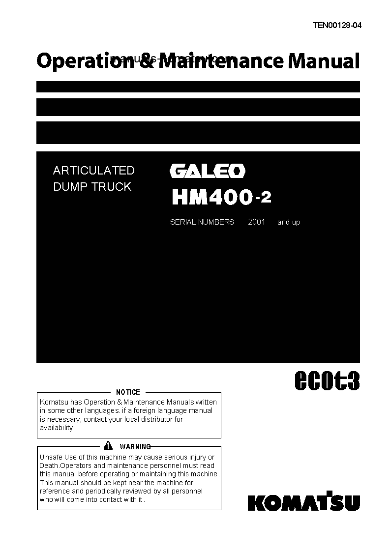 HM400-2(JPN) S/N 2001-2371 Operation manual (English)