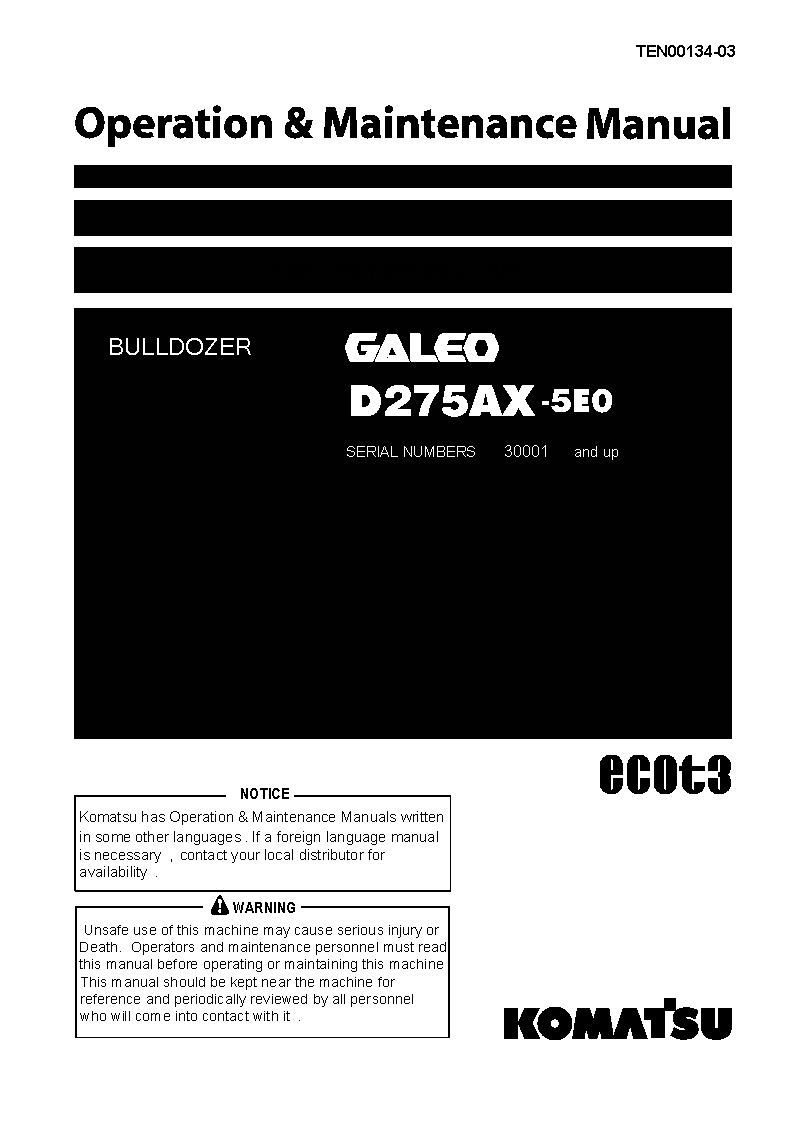 D275AX-5(JPN)-E0 S/N 30001-30131 Operation manual (English)