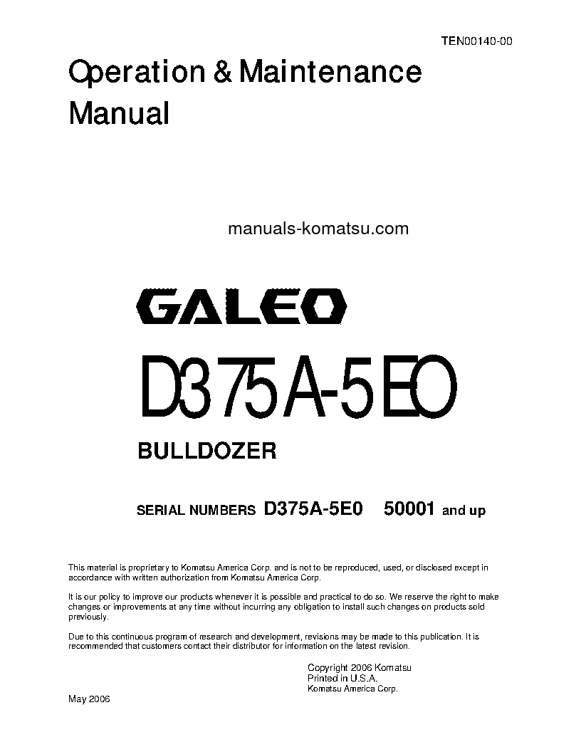 D375A-5(JPN)-E0 S/N 50001-50064 Operation manual (English)