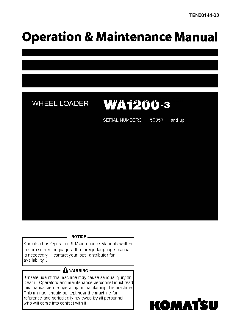 WA1200-3(JPN) S/N 50057-50074 Operation manual (English)