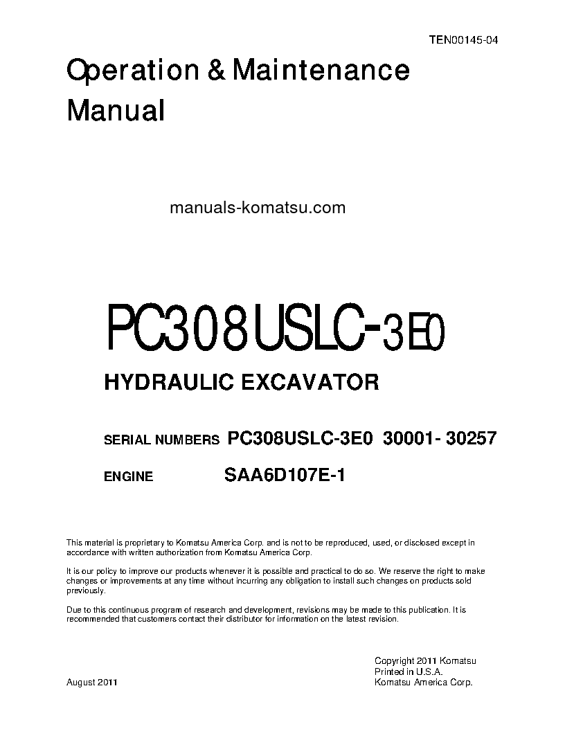 PC308USLC-3(JPN)-E0 S/N 30001-30257 Operation manual (English)