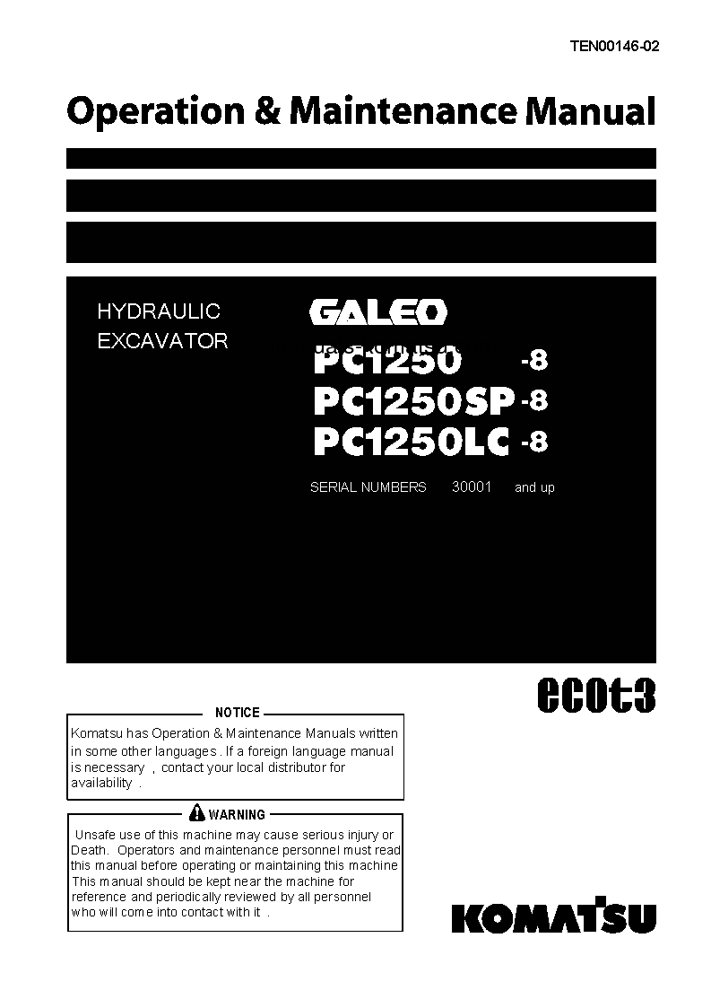 PC1250LC-8(JPN) S/N 30001-UP Operation manual (English)