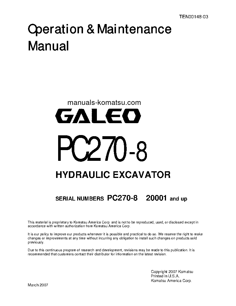 PC270-8(JPN) S/N 20001-UP Operation manual (English)