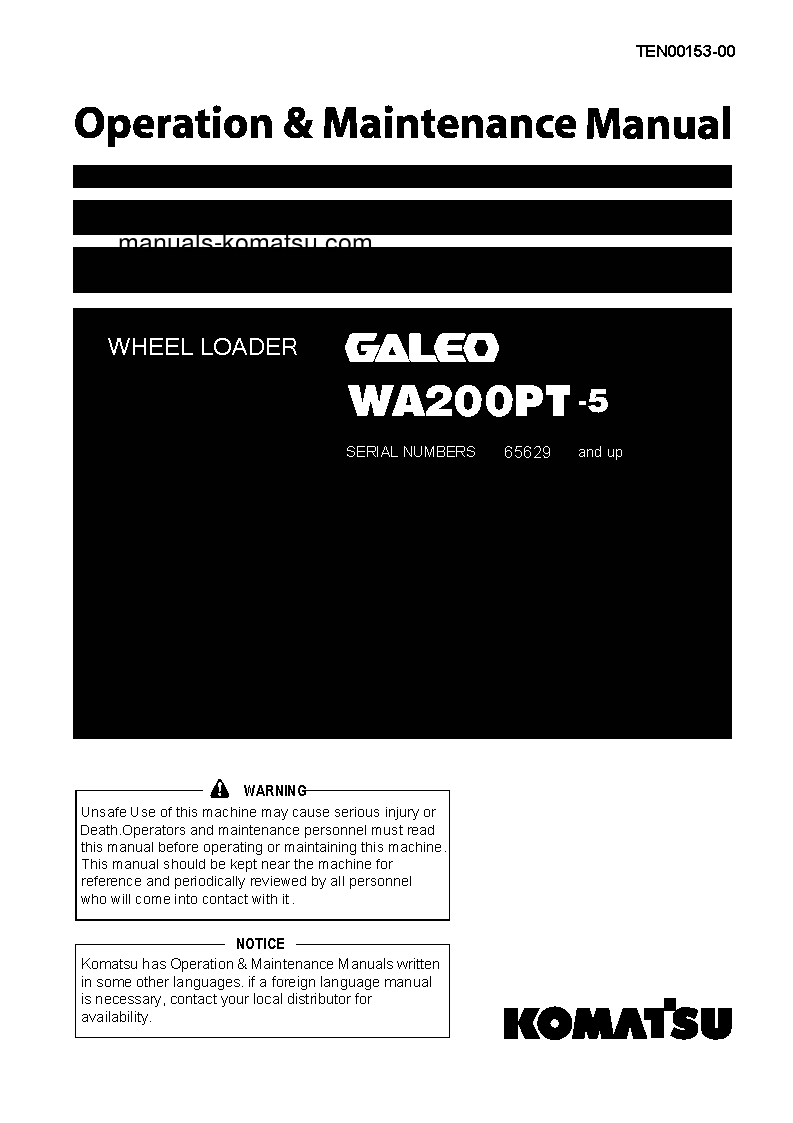 WA200PT-5(JPN) S/N 65629-68581 Operation manual (English)