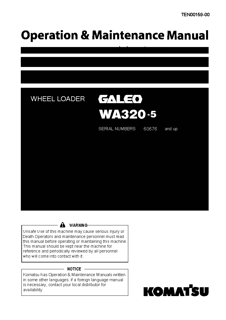 WA320-5(JPN) S/N 60676-61337 Operation manual (English)