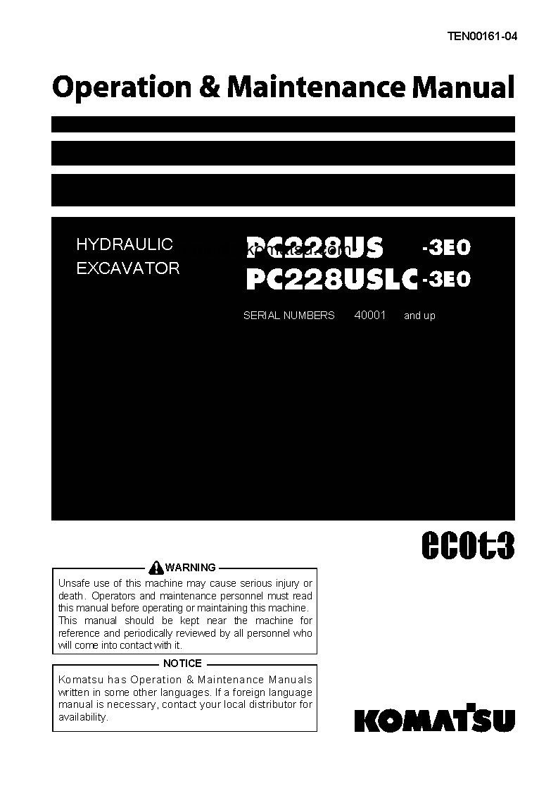 PC228USLC-3(JPN)-E0 S/N 40001-41973 Operation manual (English)