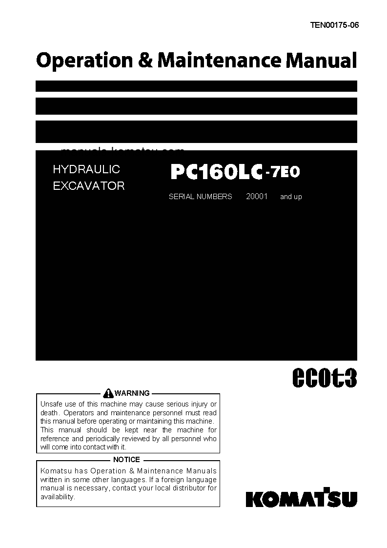 PC160LC-7(JPN)-E0 S/N 20001-UP Operation manual (English)