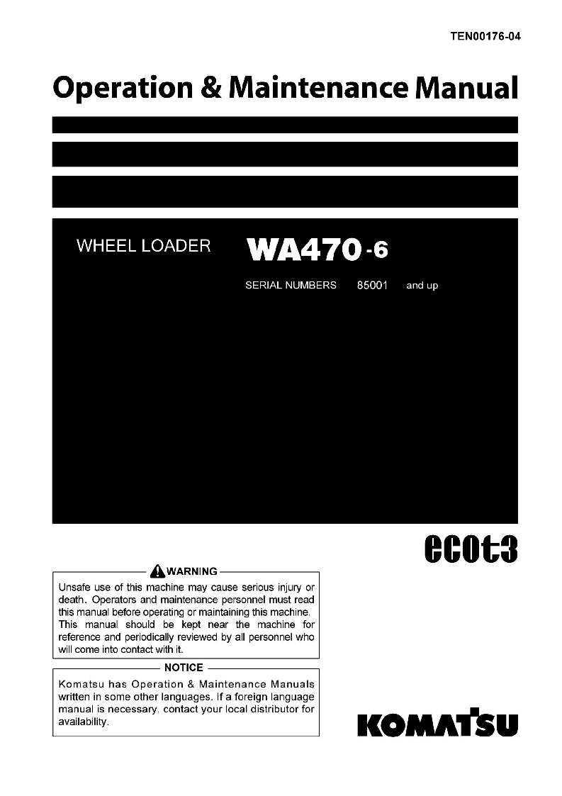 WA470-6(JPN) S/N 85001-85401 Operation manual (English)