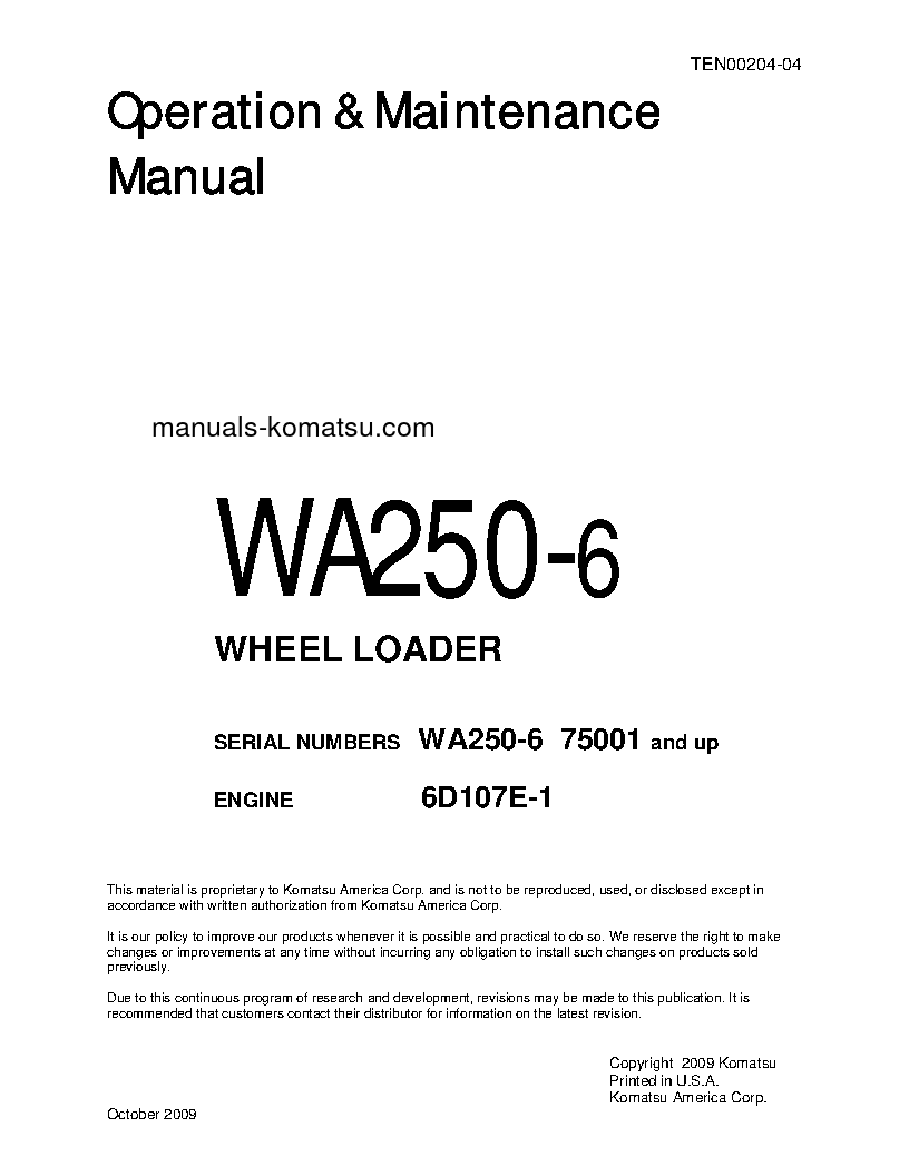 WA250-6(JPN)-FOR N. AMERICA S/N 75001-75812 Operation manual (English)