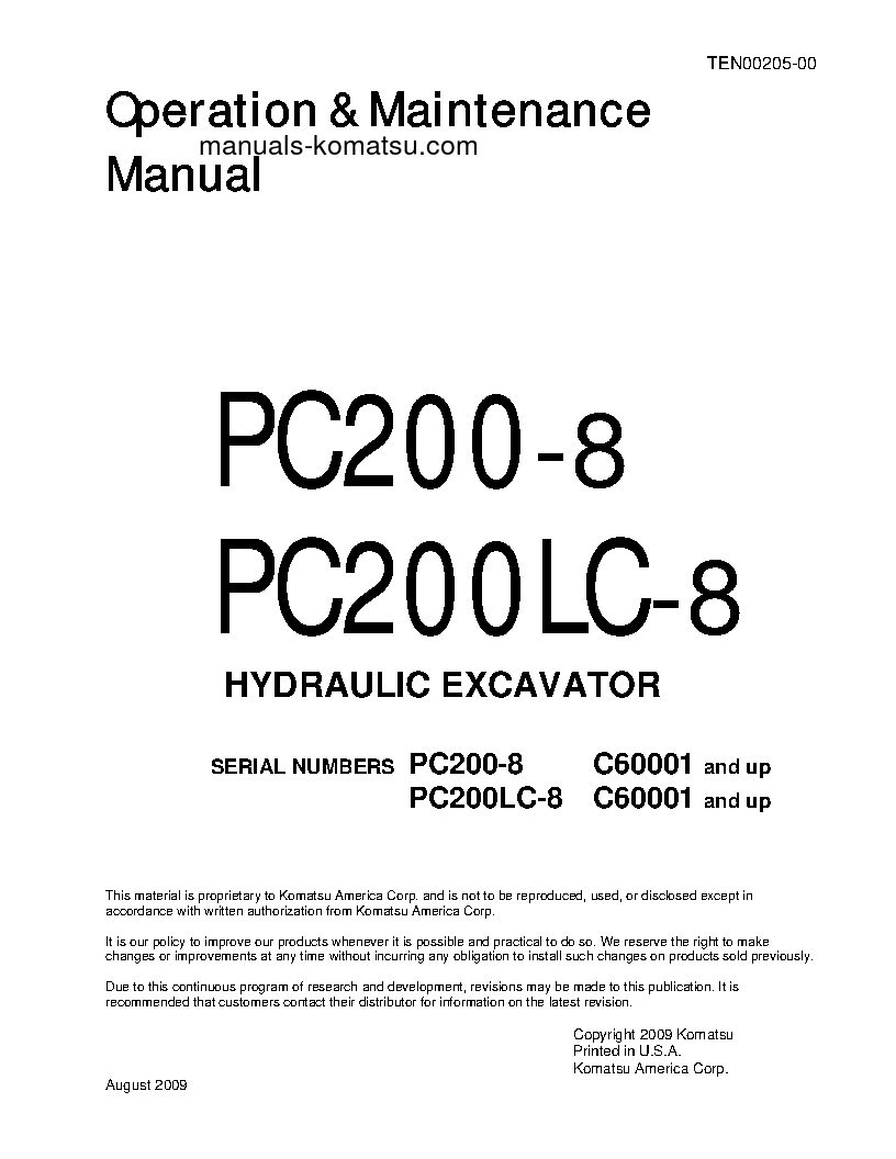 PC200LC-8(THA)-ECOT S/N C60001-UP Operation manual (English)