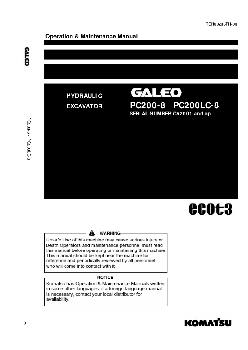 PC200LC-8(THA)-ECOT S/N C62001-UP Operation manual (English)