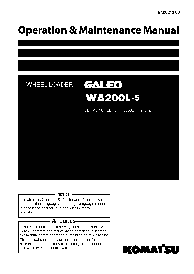 WA200L-5(JPN) S/N 68582-UP Operation manual (English)