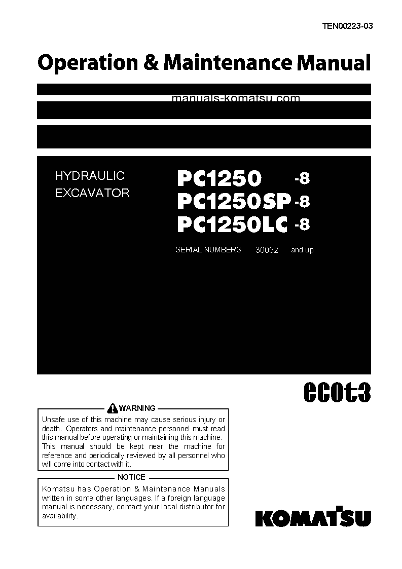 PC1250LC-8(JPN) S/N 30052-30152 Operation manual (English)
