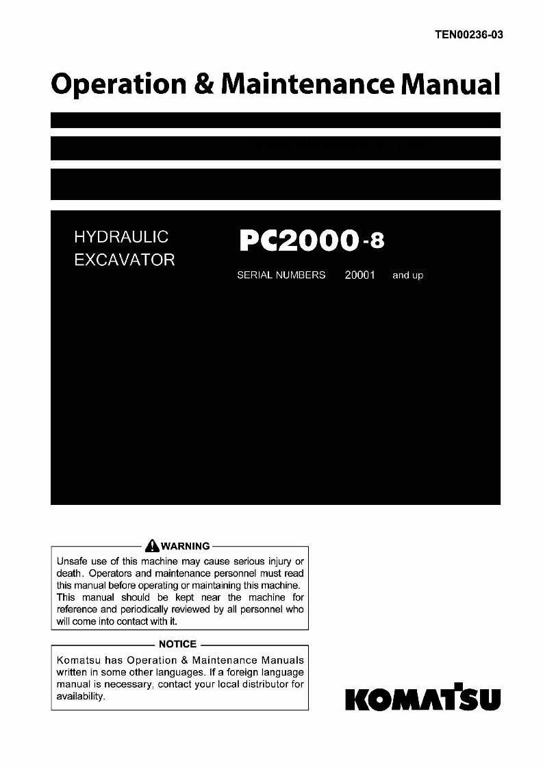 PC2000-8(JPN)--30C DEGREE S/N 20001-UP Operation manual (English)