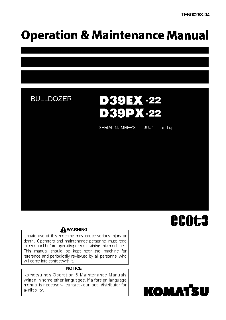 D39PX-22(JPN) S/N 3001-3439 Operation manual (English)