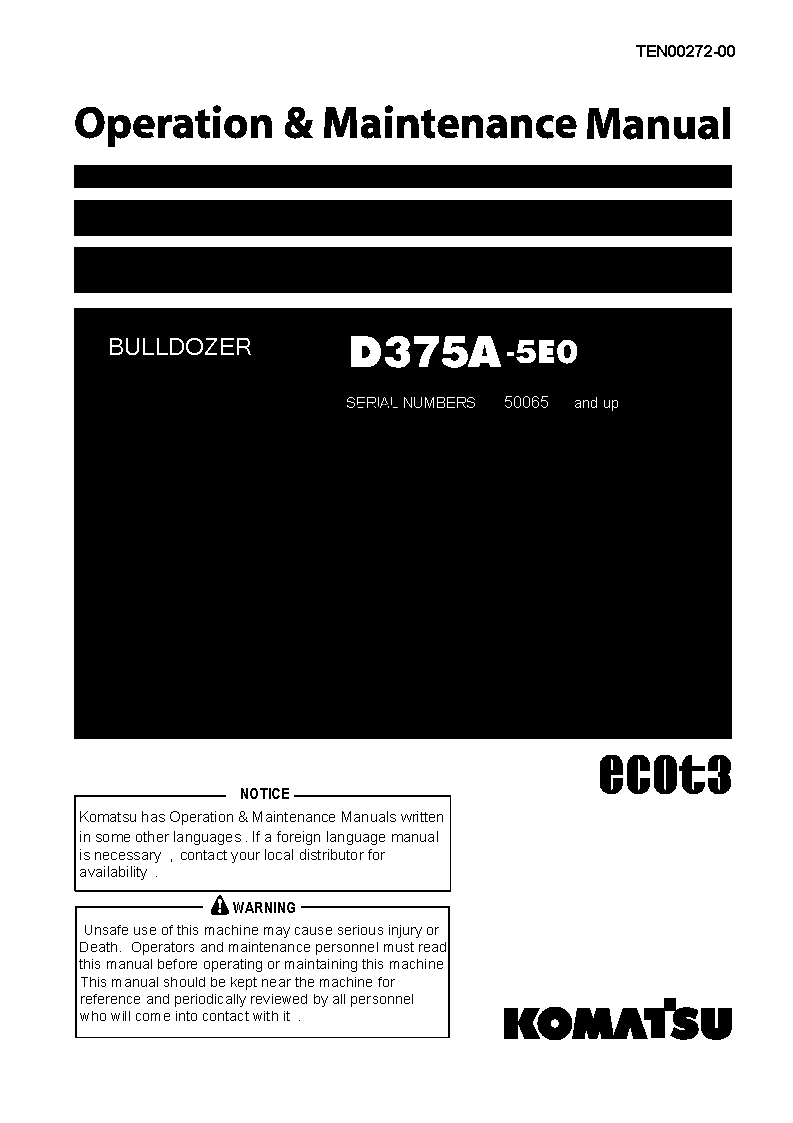 D375A-5(JPN)-E0, ONE-WAY STEERING LEVER S/N 50065-UP Operation manual (English)