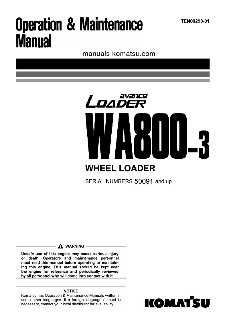 WA800-3(JPN) S/N 50091-50124 Operation manual (English)