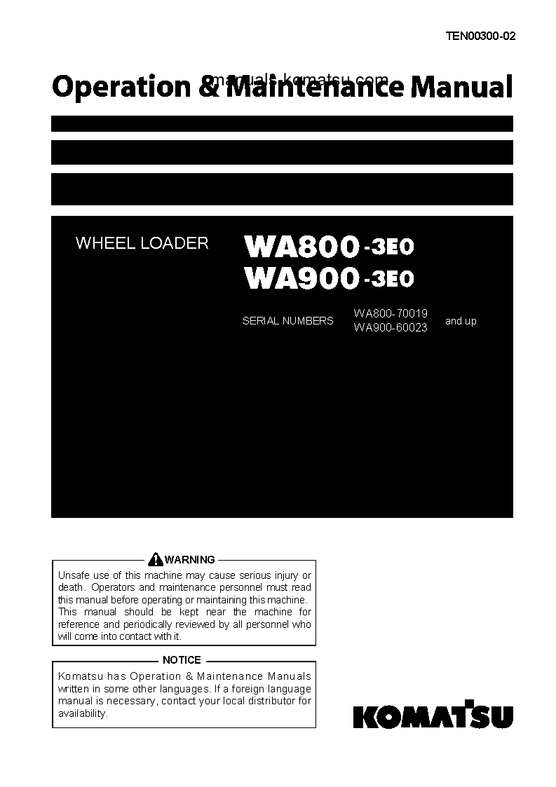 WA800-3(JPN)-E0 S/N 70019-70027 Operation manual (English)