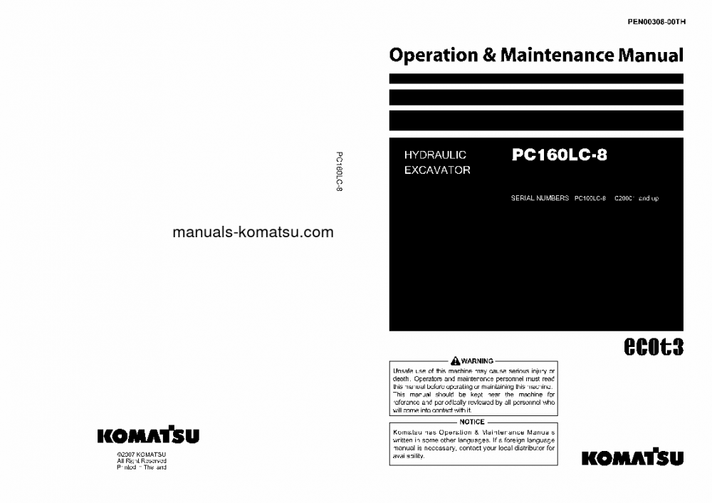 PC160LC-8(THA) S/N C20001-UP Operation manual (English)
