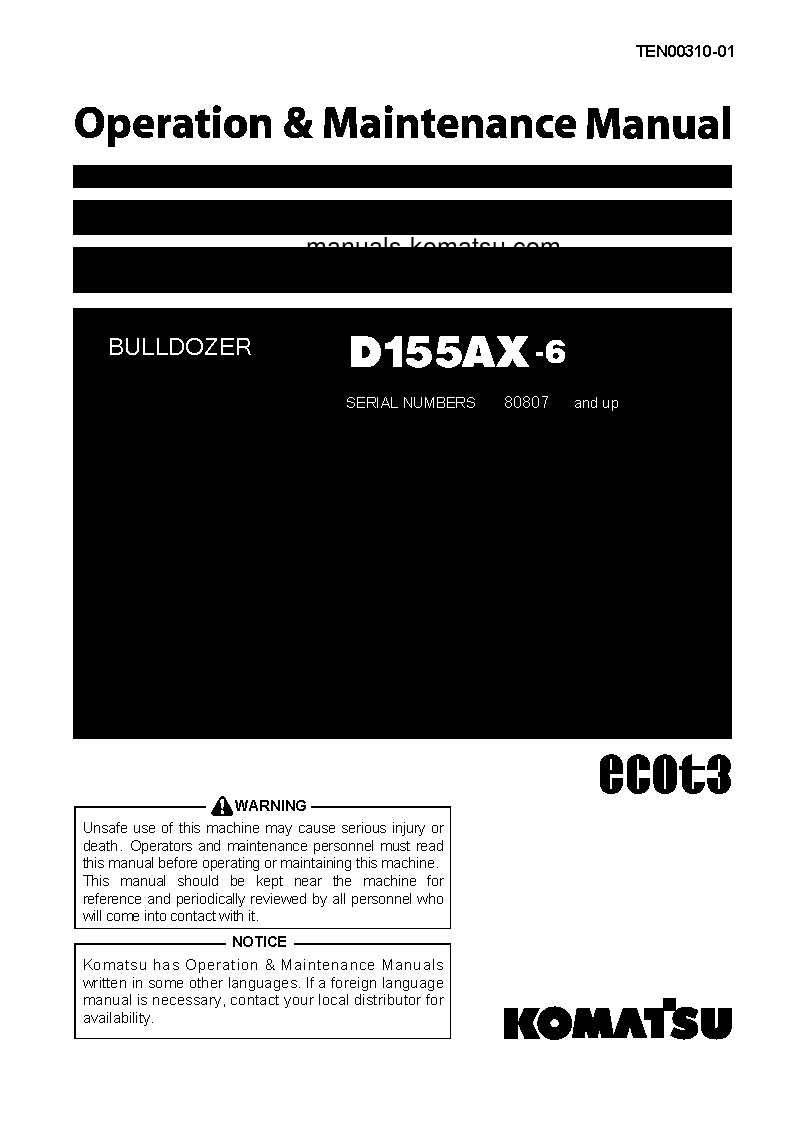 D155AX-6(JPN) S/N 80807-81016 Operation manual (English)