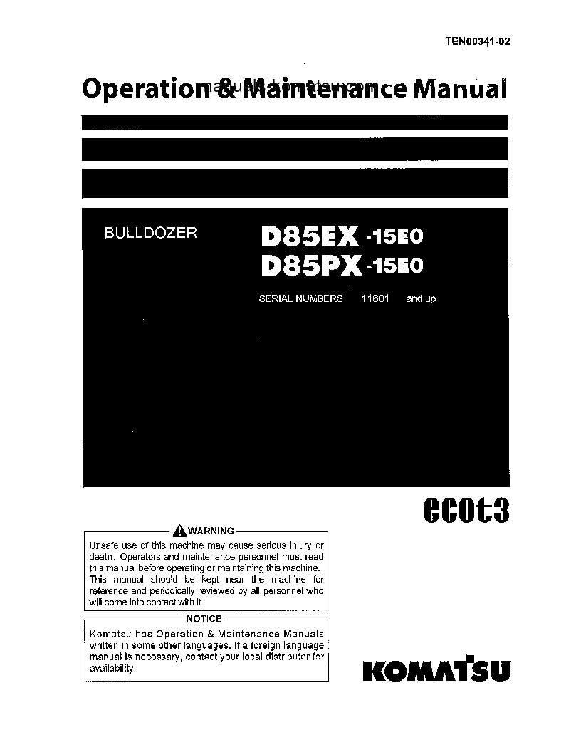 D85PX-15(JPN)-E0 S/N 11601-11641 Operation manual (English)
