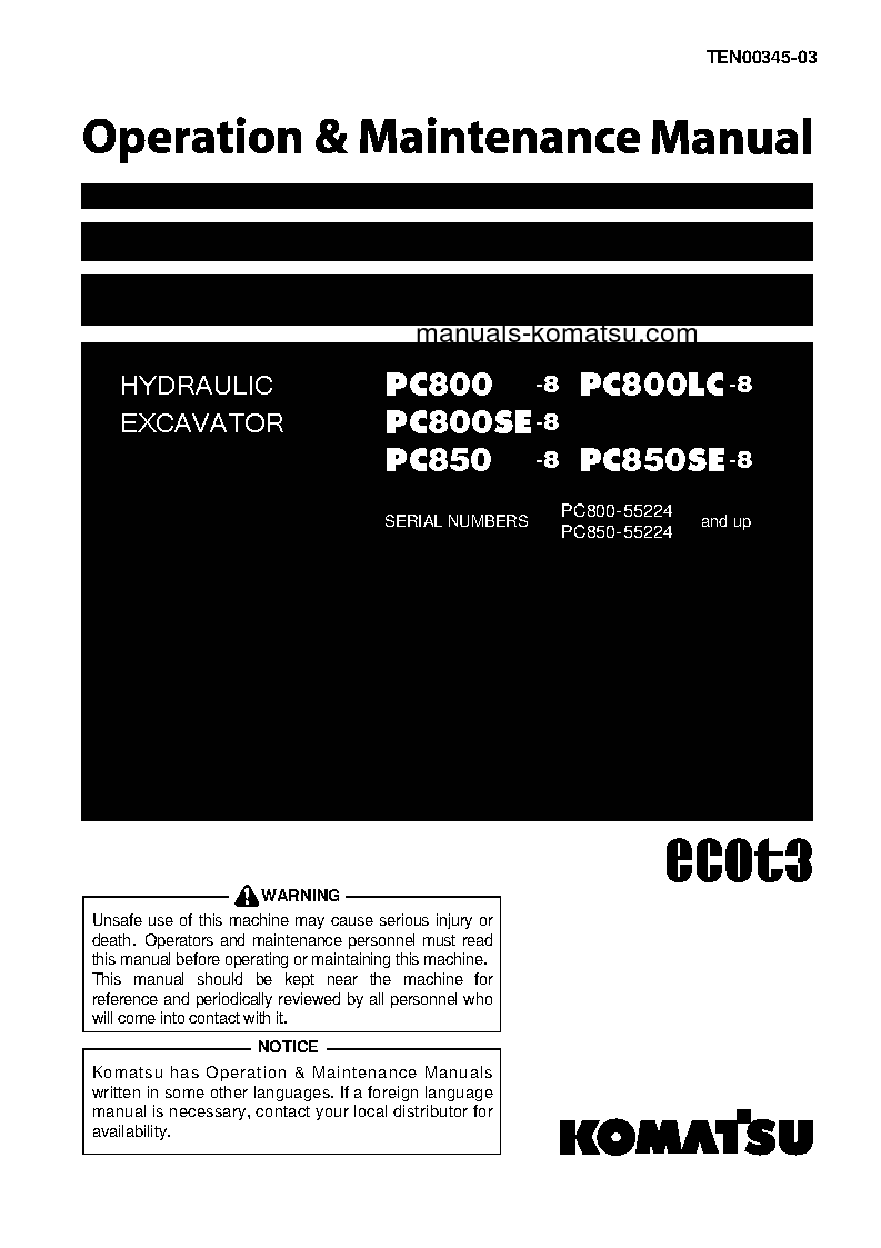 PC800-8(JPN) S/N 55224-UP Operation manual (English)
