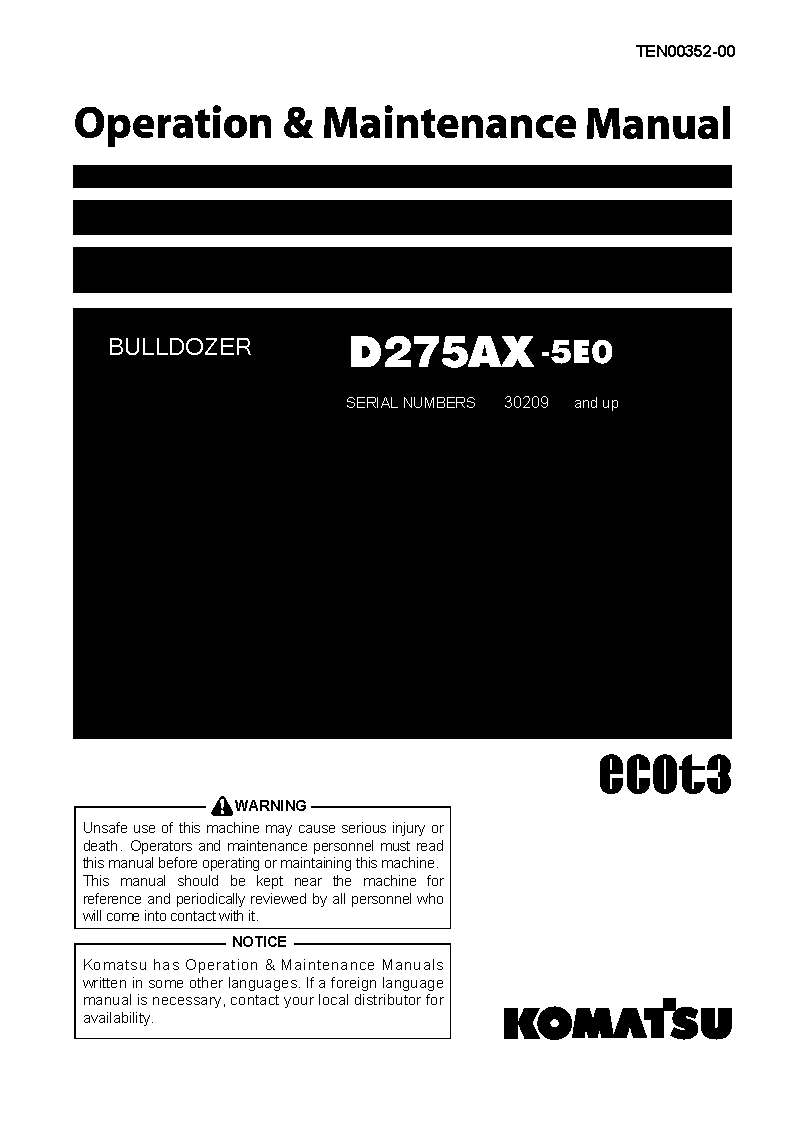 D275AX-5(JPN)-E0 S/N 30209-30216 Operation manual (English)