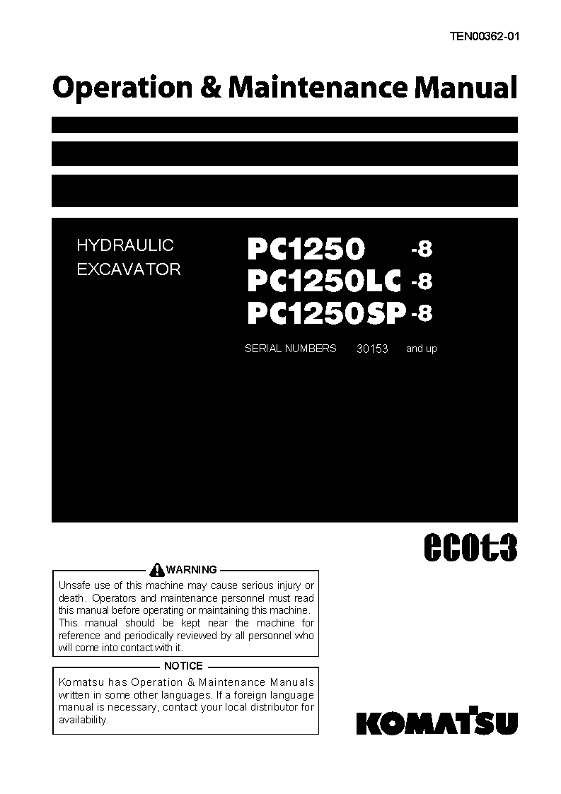 PC1250LC-8(JPN) S/N 30153-30164 Operation manual (English)