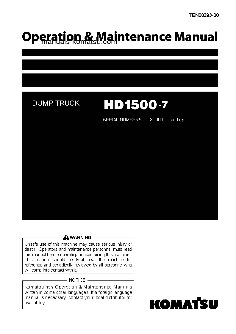 HD1500-7(JPN) S/N 80001-80232 Operation manual (English)