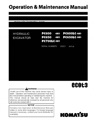 PC600LC-8(JPN)-E0 S/N 65001-UP Operation manual (English)