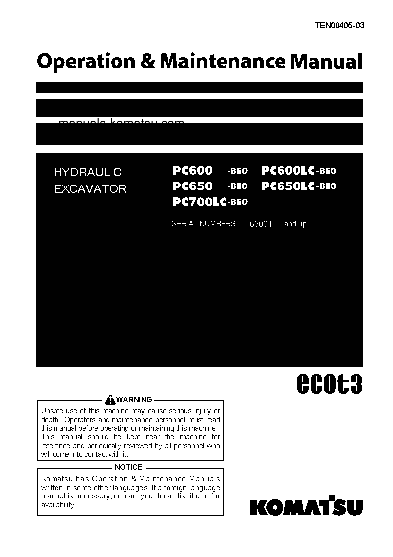 PC600LC-8(JPN)-E0 S/N 65001-UP Operation manual (English)