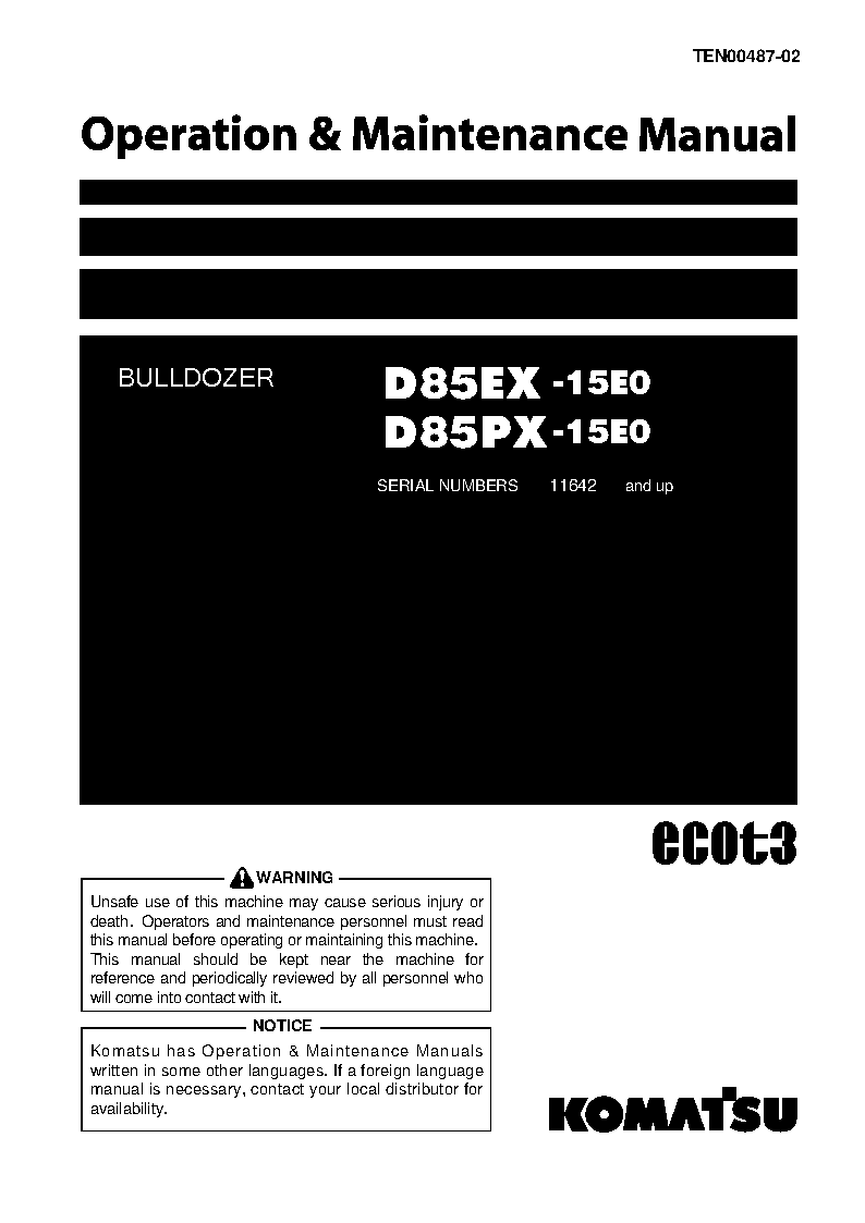 D85PX-15(JPN)-E0 S/N 11642-13063 Operation manual (English)