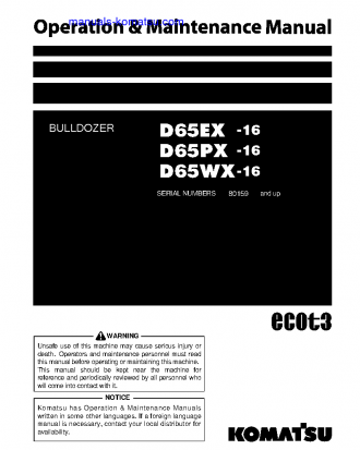 D65EX-16(JPN) S/N 80159-82436 Operation manual (English)