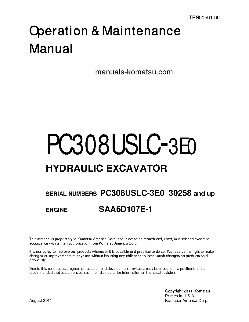PC308USLC-3(JPN)-E0 S/N 30258-UP Operation manual (English)