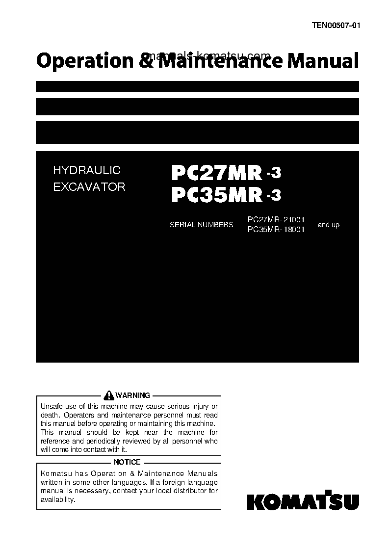 PC27MR-3(JPN)-FOR CANOPY S/N 21001-21033 Operation manual (English)