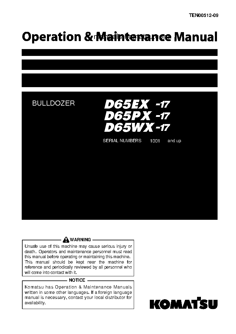 D65PX-17(JPN) S/N 1001-UP Operation manual (English)