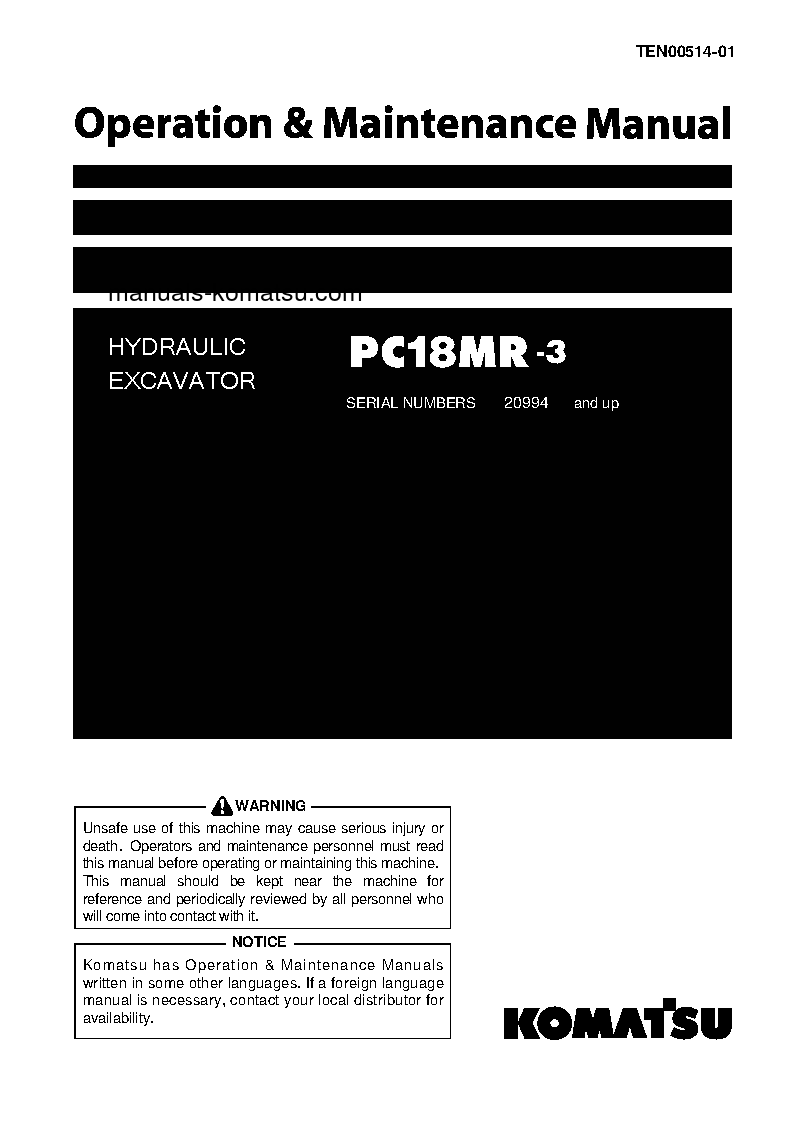 PC18MR-3(JPN) S/N 20994-21113 Operation manual (English)
