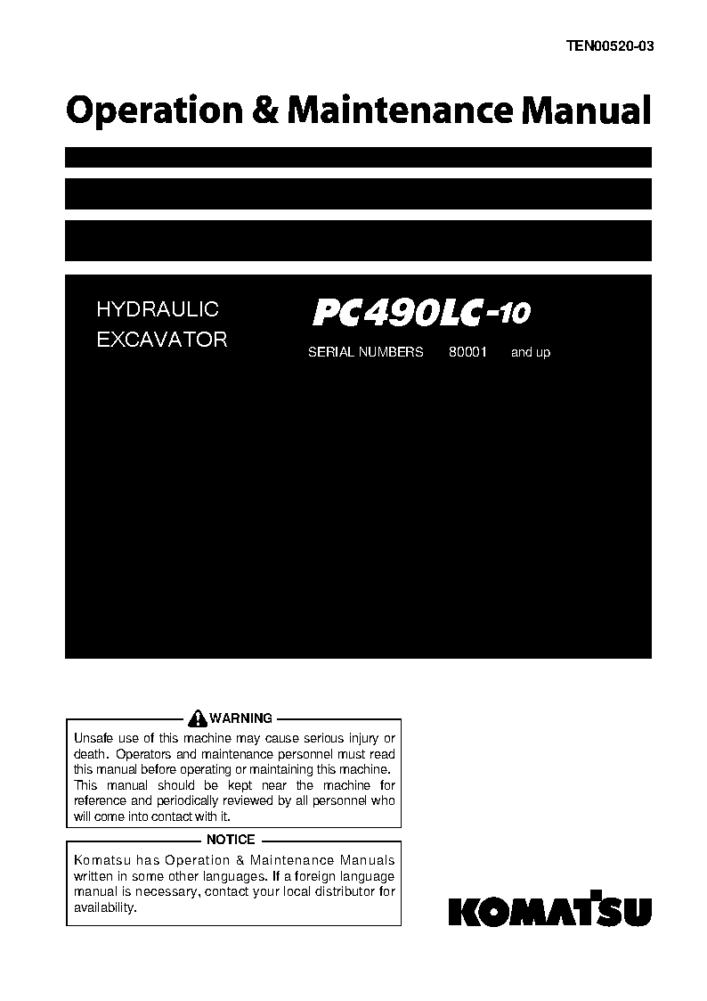PC490LC-10(JPN) S/N 80001-UP Operation manual (English)