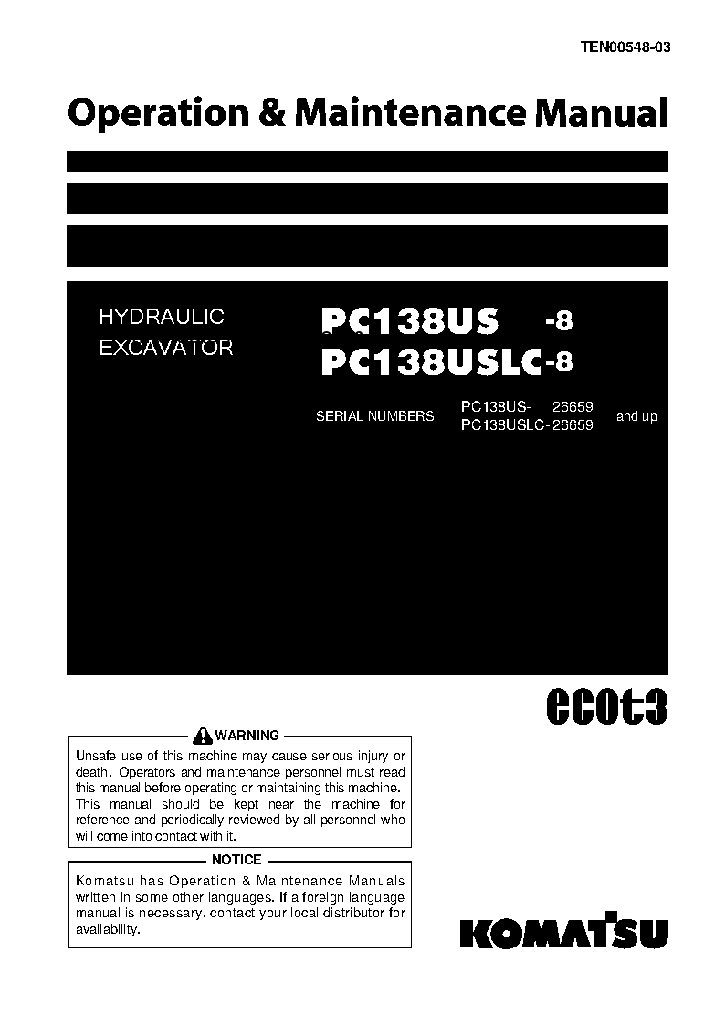 PC138USLC-8(JPN) S/N 26659-UP Operation manual (English)