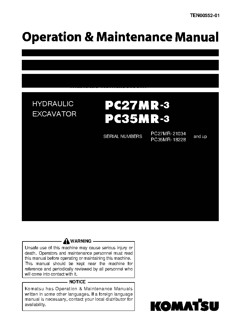 PC27MR-3(JPN)-FOR N.AMERICA, CANOPY SPEC. S/N 21034-22000 Operation manual (English)