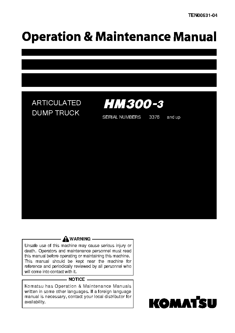 HM300-3(JPN) S/N 3376-3745 Operation manual (English)