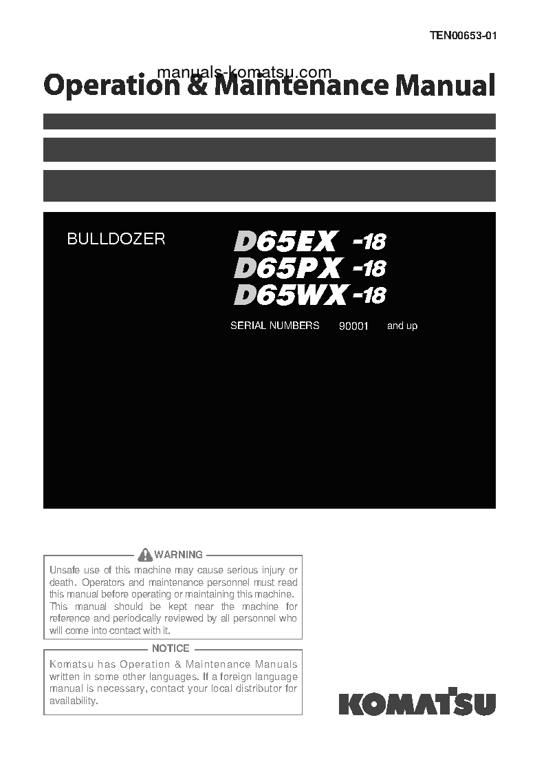 D65PX-18(JPN) S/N 90001-90165 Operation manual (English)