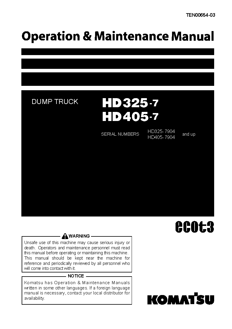 HD325-7(JPN) S/N 7904-7966 Operation manual (English)