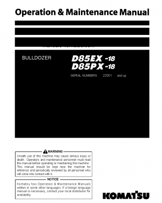 D85EX-18(JPN) S/N 22001-22060 Operation manual (English)